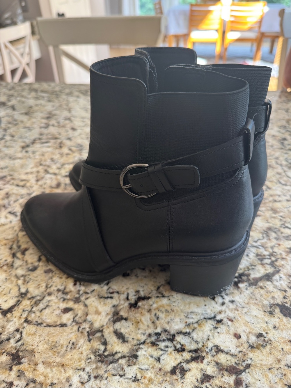 Clarks Black Leather Ankle Booties with Buckle Strap
